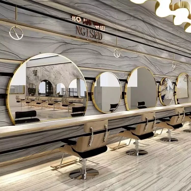 Equipamentos e móveis para salão de beleza Estações de barbeiro Estilo de cabelo com luzes Salon Station Mirror