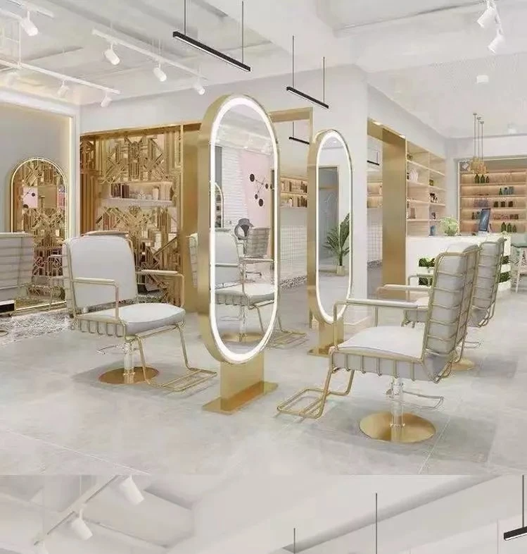 Equipamentos e móveis para salão de beleza Estações de barbeiro Estilo de cabelo com luzes Salon Station Mirror