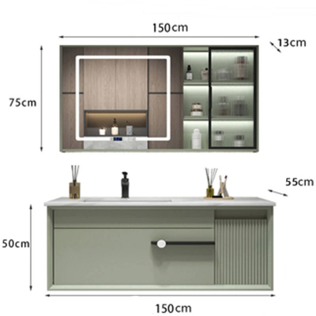 Conjunto de penteadeira de luxo moderno com armário de banheiro de madeira folhosa preta brilhante com espelho de LED