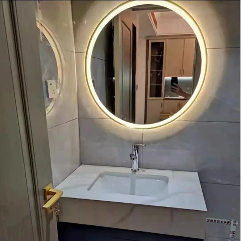 Círculo WC Chinês Arco Redondo Espelhos de LED Decoração Parede Grande Comprimento Total Adesivos Parede no Banheiro com Luz LED Espelho de Maquilhagem