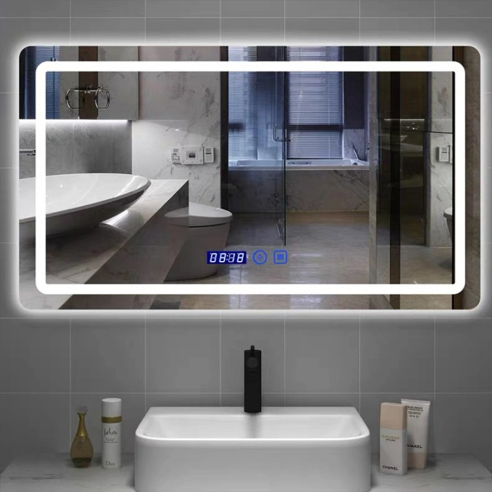 Sensor de toque de fábrica para decoração de parede para casa, móveis de salão, maquiagem, LED para casa inteligente, espelho de banheiro com desembaçador e alto-falante Bluetooth
