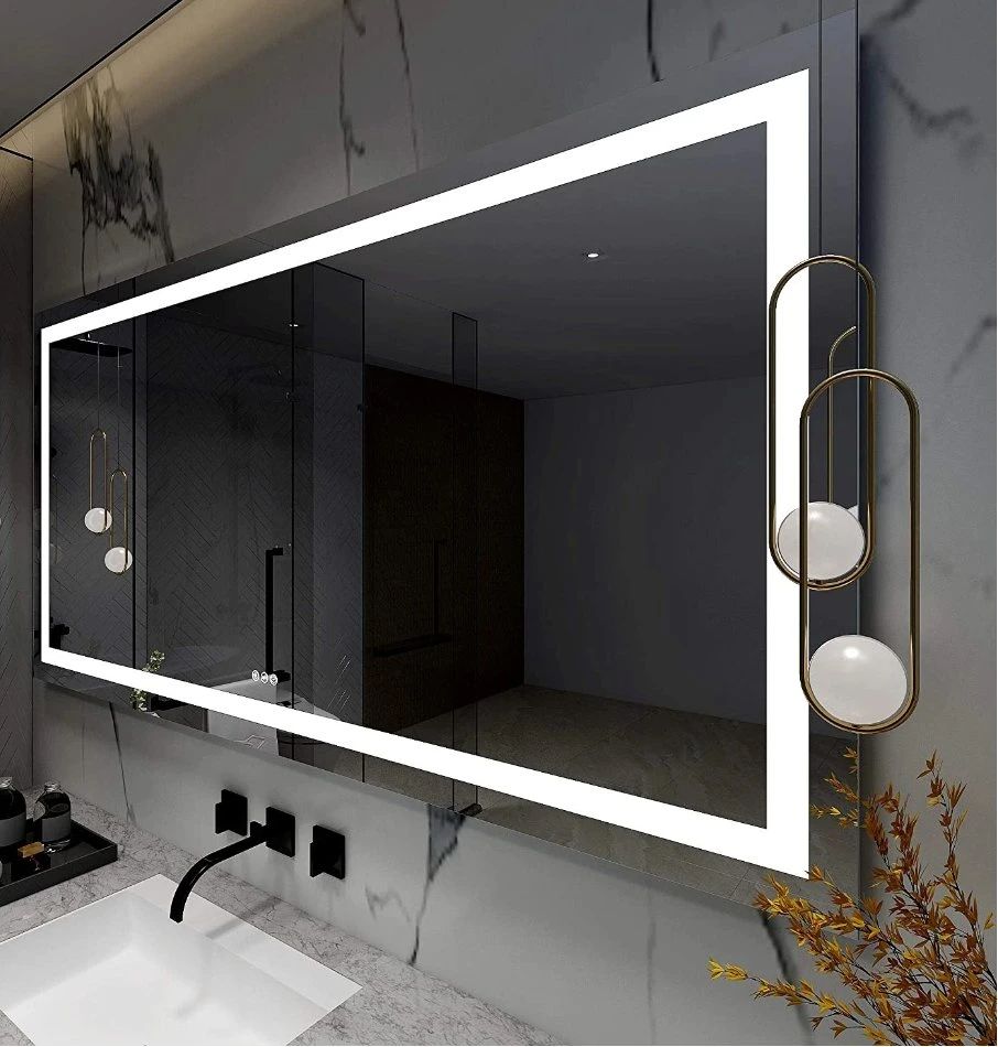 Sensor de toque de fábrica para decoração de parede para casa, móveis de salão, maquiagem, LED para casa inteligente, espelho de banheiro com desembaçador e alto-falante Bluetooth