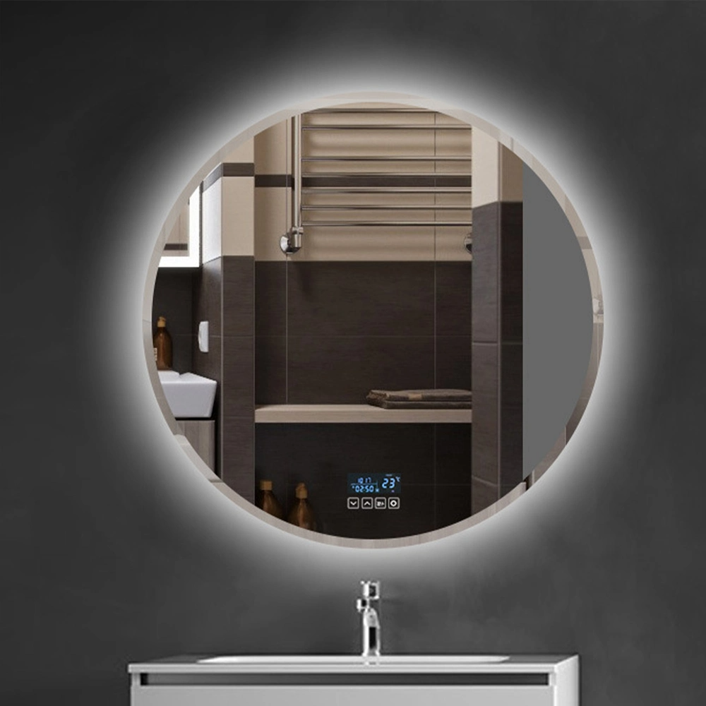 Espelho de banheiro LED redondo iluminado antiembaçante com luz de LED para banheiro Espelho de maquiagem inteligente, interruptor regulável por toque Espelho de banheiro LED redondo para temperatura de cor