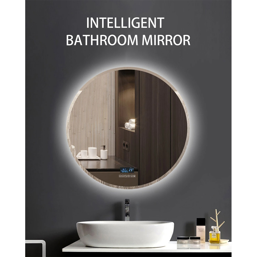 Espelho inteligente LED montado na parede Espelho de decoração para casa Espelho de maquiagem Bluetooth Acessórios para banheiro Mobília de salão