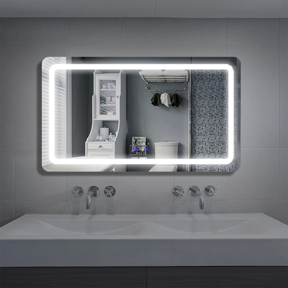 Espelho de lavatório decorativo inteligente de luxo para casa de banho LED espelho de espelho retroiluminado de parede sem moldura para espelho de maquilhagem