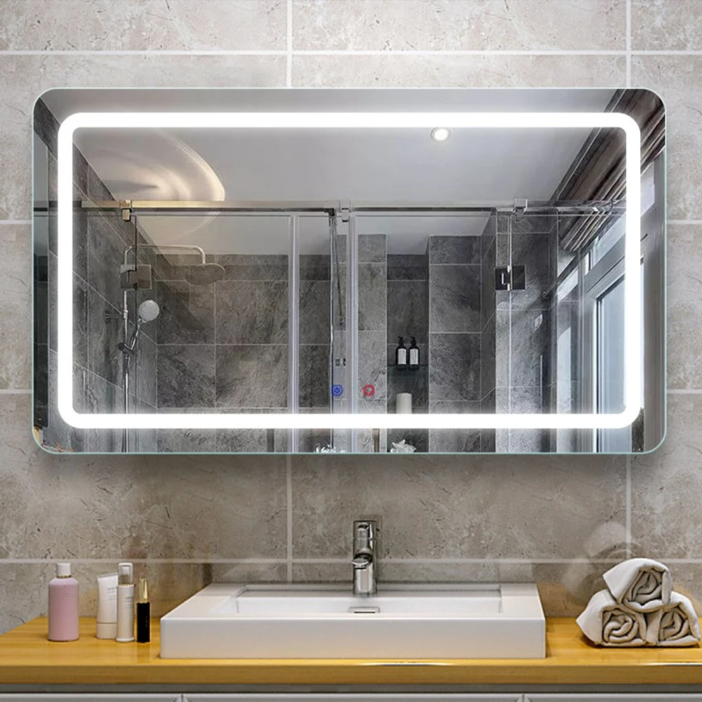 Espelho de lavatório decorativo inteligente de luxo para casa de banho LED espelho de espelho retroiluminado de parede sem moldura para espelho de maquilhagem