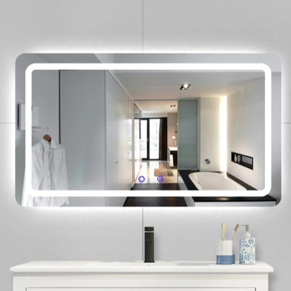 Espelho de lavatório decorativo inteligente de luxo para casa de banho LED espelho de espelho retroiluminado de parede sem moldura para espelho de maquilhagem
