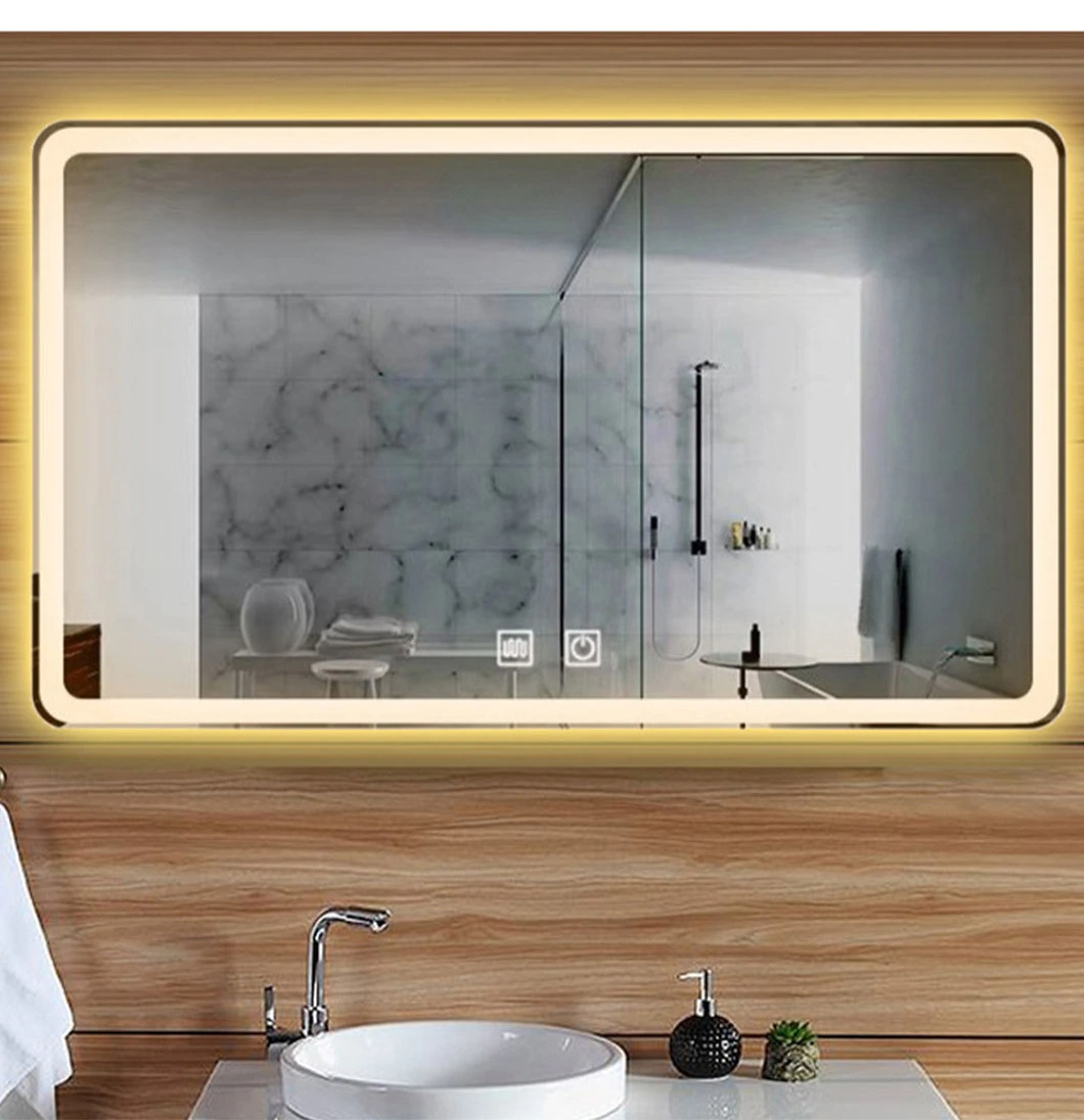 Espelho decorativo de alumínio à prova de ferrugem e sem neblina, iluminado personalizado, operado por bateria, espelho de maquiagem para banheiro