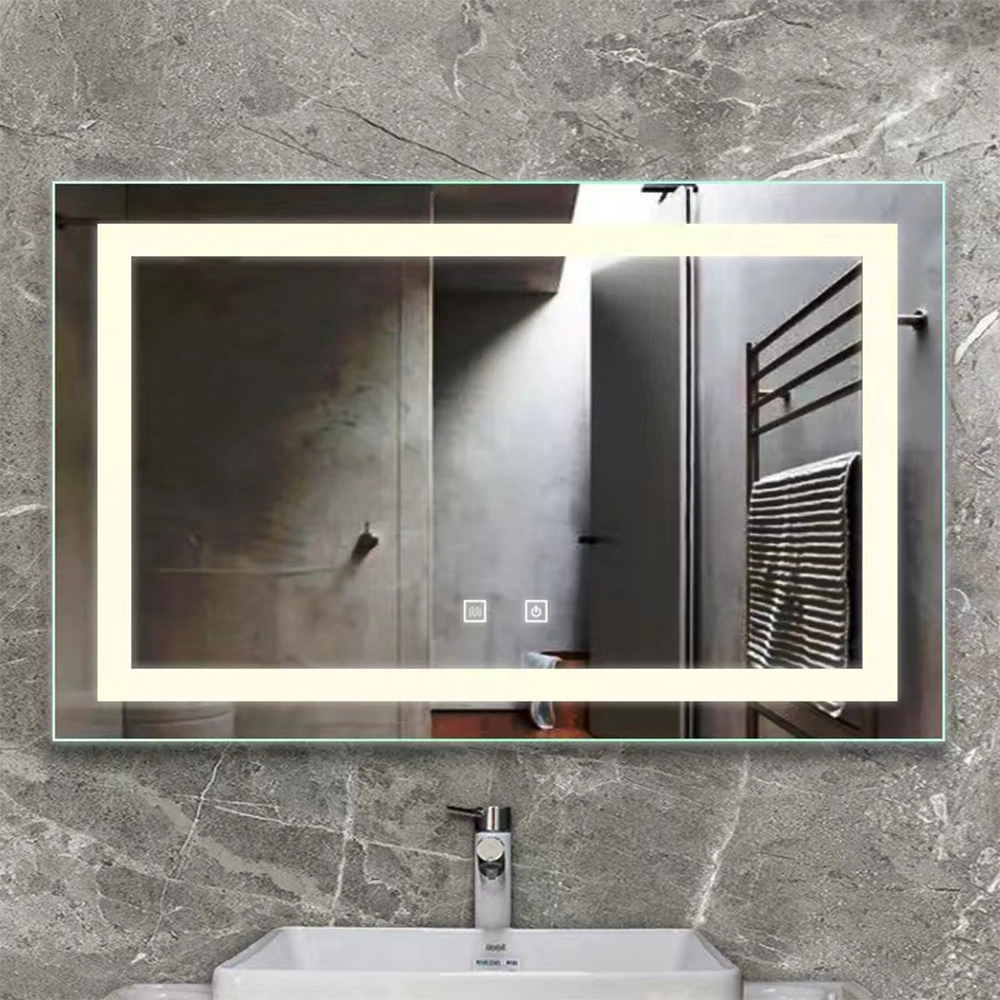 Espelho de exibição de tempo retangular de estilo moderno para banheiro Espelho inteligente retroiluminado por LED personalizado
