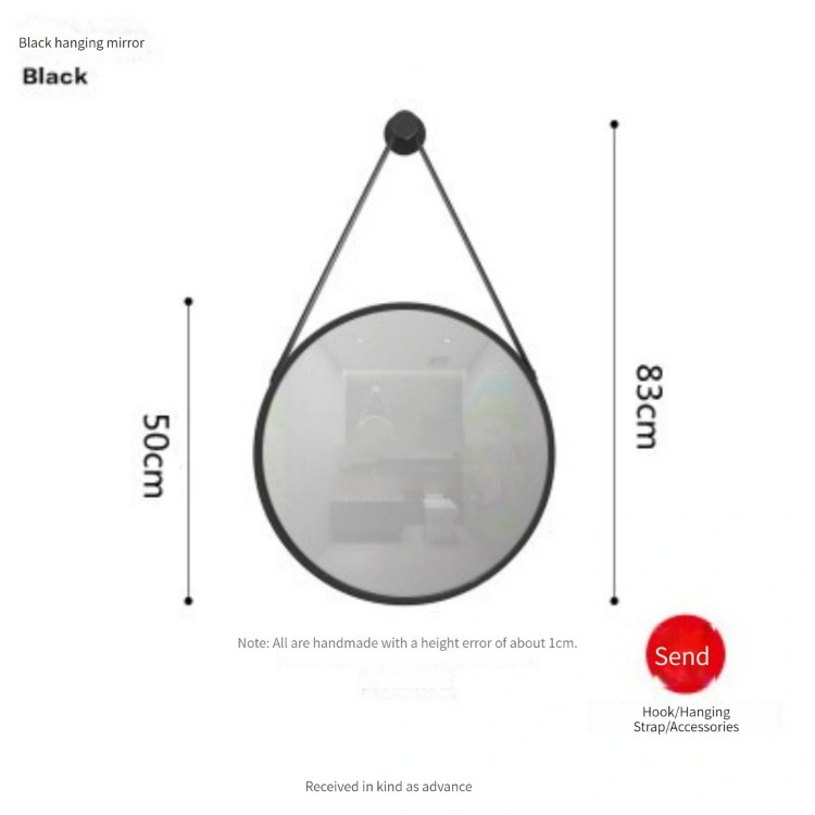 Espelhos de parede estilo moderno com cinto em PU para decoração de casa Espelho suspenso redondo Espelho de parede decorativo