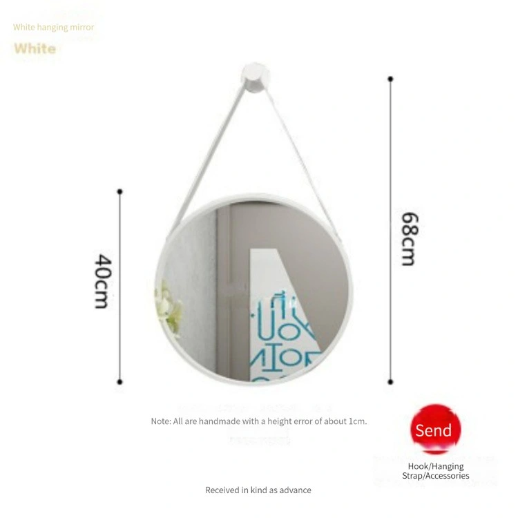 Espelhos de parede estilo moderno com cinto em PU para decoração de casa Espelho suspenso redondo Espelho de parede decorativo