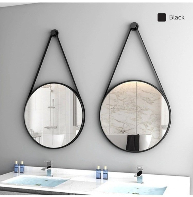 Espelhos de parede estilo moderno com cinto em PU para decoração de casa Espelho suspenso redondo Espelho de parede decorativo