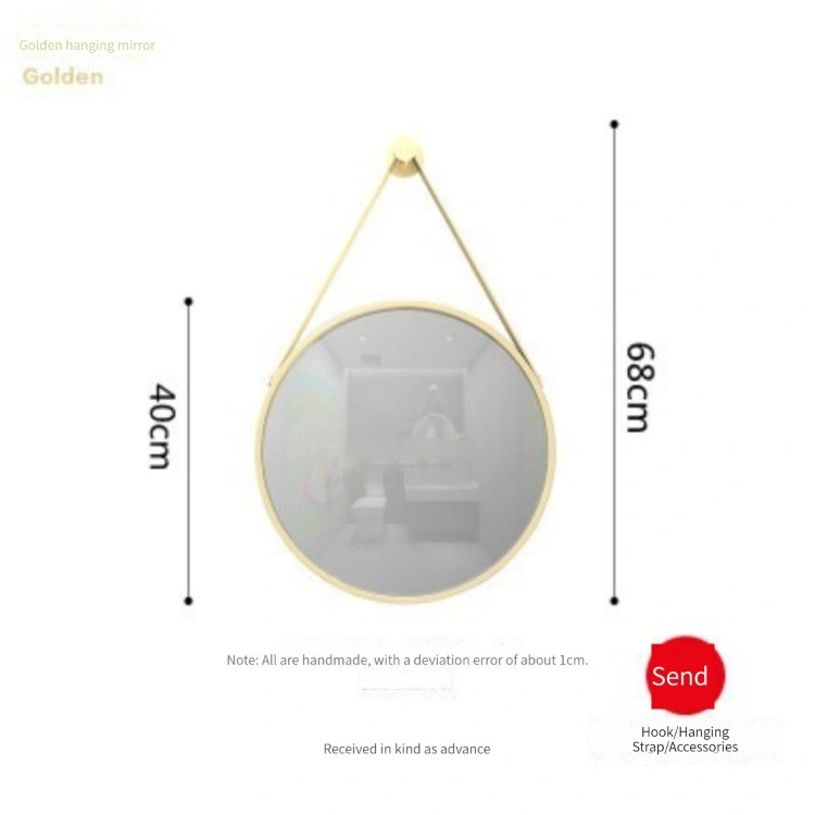 Espelhos de parede estilo moderno com cinto em PU para decoração de casa Espelho suspenso redondo Espelho de parede decorativo