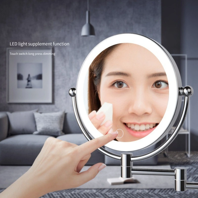 Espelho de maquilhagem de maquilhagem de montagem na parede com iluminação LED de ampliação Espelho de casa de banho com iluminação LED com iluminação LED