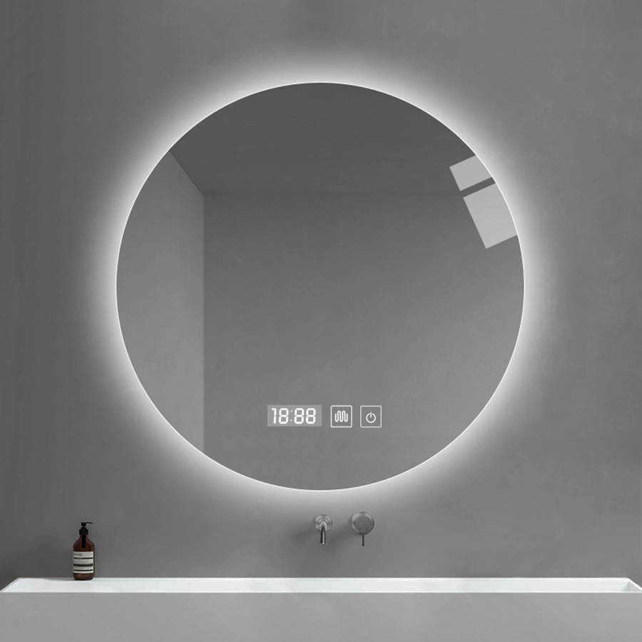 Espelho de banheiro moderno sem moldura redondo retroiluminado por LED para banheiro decorativo espelho de parede