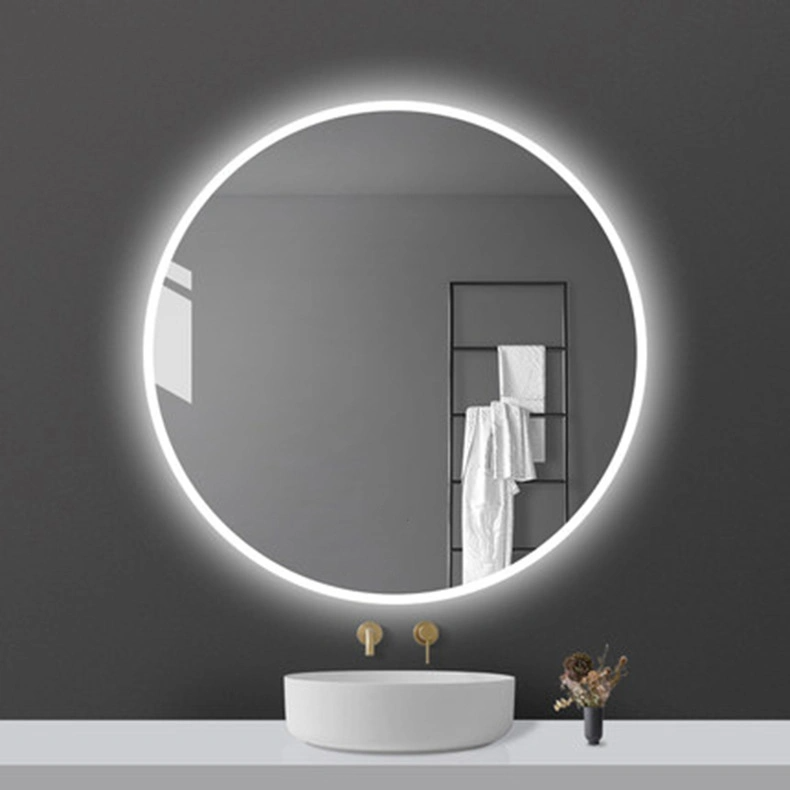 Espelho de banheiro moderno sem moldura redondo retroiluminado por LED para banheiro decorativo espelho de parede