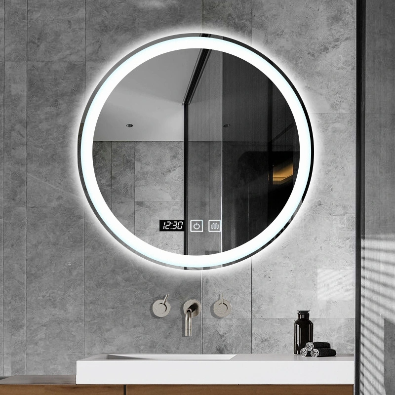 Espelho de banheiro moderno sem moldura redondo retroiluminado por LED para banheiro decorativo espelho de parede